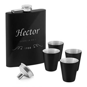 Maverton Flasque personnalis&eacute;e de 200 ml pour lui - Portable Bouteille pour voyageur - Set avec 4 verres &agrave; shot - Idee Cadeau Homme - Flasque Whisky - Cadeau Anniversaire Homme - Pour ami - Vie (MAVERTON, neuf)