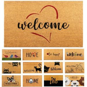 Paillasson Welcome Coeur en Fibre de Coco - 70x40cm - Tapis de Porte de Bienvenue, Surface Antidérapante PVC & Fibre de Coco - Entrée Maison, Couloirs, Portes-Accessoires Maison-Original & Minimaliste (AMARU DOOR MATS, neuf)