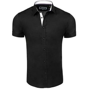 Carisma - Chemise décontractée à manches courtes ou longues au choix, coupe slim, pour les loisirs, les affaires, les mariages - Noir - Large (carismaseller, neuf)