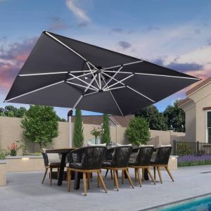 PURPLE LEAF Parasol Déporté 3 x 4 m Rectangulaire, Parasol De Jardin Extérieur Toit à Double Rotatif 360°, Parasol Terrasse Extérieur XXL, Gris acier (PURPLE LEAF, neuf)