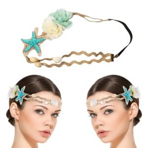 WUSJCOF Bandeau Sirène Pailleté Femmes et Enfants Élégant Accessoire avec Étoile de Mer et Coquillages, Accessoires pour Fête, Déguisement & Carnaval Bleu (NAROU DUTEN, neuf)