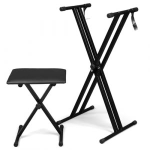 LEADZM Support de Clavier Double Forme X et Tabouret, Support de Piano Réglable en Hauteur sur 6 Niveaux, Tabouret de Piano Pliable pour Clavier, Piano Numérique, Synthétiseur (VICTOPV, neuf)