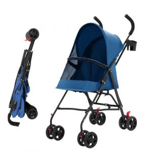OHMG Poussette pliante pour chiens,Poussette pour chiens et chats,4 roues,Poussette portable pour animaux domestiques,Légère,Pratique,Amovible,jusqu'à 15 kg (jusiZL, neuf)