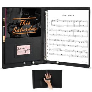 Pochette à partitions A4 avec dragonne et pochette transparente pour 30 feuilles, similicuir noir, classeur partition musique, dossier de musique pour piano, porte partition chorale (Paulao Store, neuf)