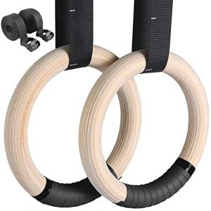 LIFERUN Anneaux de Gymnastique en Bois 28mm, Anneaux Sport Olympique avec Sangle Antidérapante, Boucle Réglable et Marqueurs - Anneaux d'entraînement pour Entraînement Complet du Corps (Wood - 28 mm) (Dorigod Trading Limited, neuf)