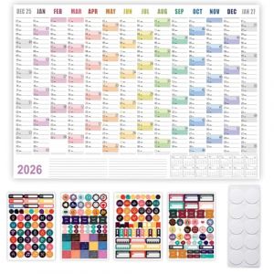 JUGUTA Calendrier Mural 2026, 1 Pi&egrave;ce Format 26X18 Cm Avec Semaines Et Jours F&eacute;ri&eacute;s, Planning Annuel Couleur Pour Bureau, Famille Et &Eacute;cole (ROXYROX FASHION, neuf)