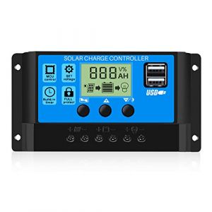 Thlevel 20A 12V/24V Contrôleur de Charge Régulateur Panneau Solaire de Batterie Intelligent PWM avec 5V Double Port USB LCD Affichage pour Les Batteries Plomb-acide (Chensihaoyu Tech, neuf)