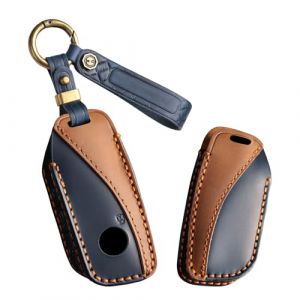 ontto &Eacute;tui de protection pour cl&eacute; de voiture avec porte-cl&eacute;s &agrave; 4 boutons - Convient pour BMW S&eacute;rie 1, 2, 3, 4, 5, 6, 7 X5, X6, GT3, GT5, M4, M5, M6, F10, F11, F20, F30 - En cuir, C bleu. (Ontto, neuf)