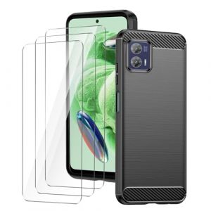 LYZXMY Verre tremp&eacute; pour Motorola Moto G73 5G Coque Noir Fibre de Carbone + 3 x Film Protecteur - Souple &Eacute;tui Carbon Fiber Housse Case Cover pour Motorola Moto G73 5G (6.5") (LIJIASHUMA, neuf)