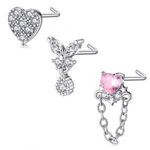 Mayhoop 20G 3 Pi&egrave;ces Piercing Nez Studs Acier Inoxydable Argent CZ en Forme L de Nez Bijoux de Piercing pour Femmes Hommes (Mayhoop, neuf)