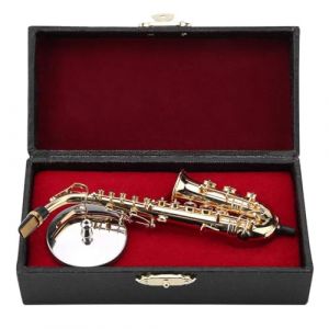 Laroal Saxophone Alto Miniature Mod&egrave;le D&eacute;coratif Laiton Plaqu&eacute; Or Mini Saxophone pour M&eacute;lomanes Cadeau de No&euml;l pour Enseignants avec Support et &Eacute;tui R&eacute;plique de Collection (Laroal, neuf)