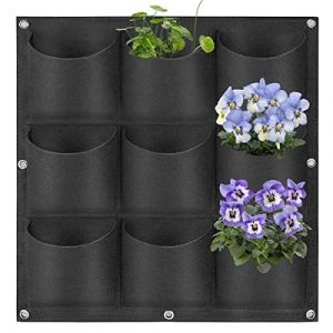 Hillylolly Sac &agrave; Plantes Mural, 9 Poches Sacs de Culture Muraux, Sac de Plantation Suspendu Pot de Fleurs Mural Ext&eacute;rieur, 50 x 50 cm, Sac &agrave; Plantes Mural en Feutre Vertical (Noir-9) (MINGSWL, neuf)