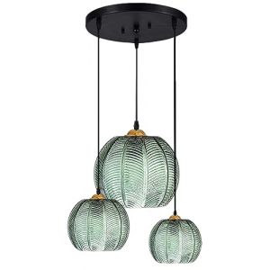 Pendentif en verre moderne à 3 lumières, vert, décoration de la maison, lumière citrouille, lampe suspendue nordique en verre nervuré, îlot de cuisine, câble boule, lustre côtier pour salle à manger, (jiesudayi, neuf)