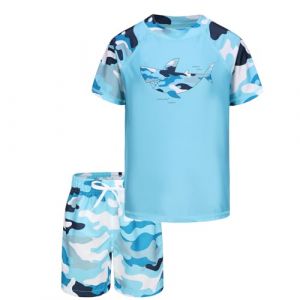 Maillot de Bain Enfant Gar&ccedil;on 2 Pi&egrave;ces - T-Shirt Anti UV &agrave; Manches Courtes et Short de Bain - 9-10 Ans (ZhouKe Maoyi, neuf)