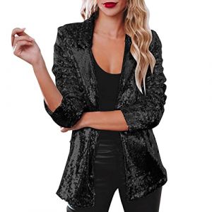 Femmes Paillettes Blazer Casual Sequin Veste Manches Longues Glitter Party Brillant Manteau Rave Surv&ecirc;Tement Doudoune pour Soir&eacute;E Cocktail C&eacute;R&eacute;Monie F&ecirc;Te Danse Bal Club (usitable, neuf)