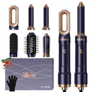 UKLISS Airstyler 6 en 1, Brushing Brosse Soufflante avec S&egrave;che Cheveux, Boucleur a Cheveux Automatique, Lisseur cheveux, Hair Dryer Airbrush, Coffrets Cadeaux Set pour Femmes Styling (Bleu) (ukliss beauty, neuf)