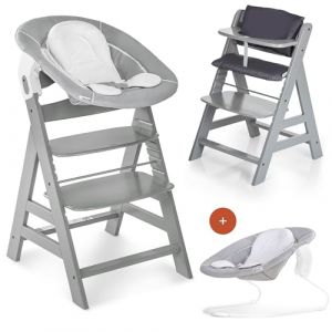 Hauck Chaise Haute Bébé Alpha Plus Newborn Set - Évolutive dès Naissance, Transat Nouveau-Né Inclinable, Coussin d'Assise et Réducteur - Gris Grey (babyartikel-de, neuf)