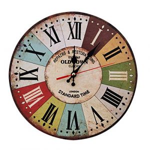 LOHAS Home 30cm Vintage Horloge Murale Rustique, silencieuse en Bois Cadran Horloge minuteur pour la Maison Salon Chambre Bureau Café Bar Decor (Vieille Ville) (LinkingArk EU, neuf)