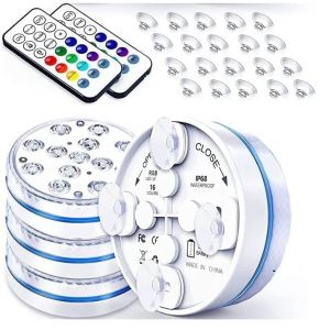 SwiftLand Lot de 4 lampes submersibles avec télécommande, RVB, multicolore, changement de couleur, étanche, éclairage de bassin pour vase, fête, Noël, piscine, mariage (Real Staying, neuf)