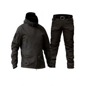 Oanviso Homme Tactique de Costume Vêtements 2 Pièces Manteau avec Capuche Impermeable Veste de Pluie Hiver Casual Uniforme Militaire Tenue de Combat Cargo Pantalon E Noir XL (Osheoiso Inc., neuf)
