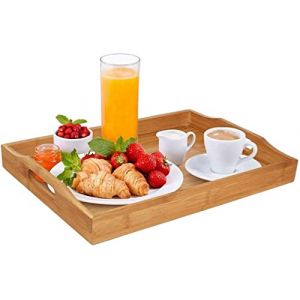 Dudoplatz Plateau de Service en Bambou avec poignées, Plateau de Service pour dîner, thé, Bar, Table, Plateau de Petit-déjeuner, idéal pour Les fêtes ou Le Plateau de lit (37 x 26 x 3cm) (Doudou's, neuf)