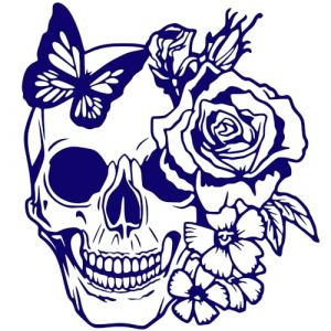 Autocollant Sticker tete de Mort, Stickers Skull Papillon, Vinyle haute performance pour Voiture, Autocollants Crane (bleu nuit) (tmz-creation, neuf)