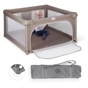 Parc pour enfant L - 120 x 120 cm - Beige - Parc de jeux pour bébé pliable avec chatière et fenêtre filet (SLEEP & PLAY, neuf)