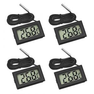 4 Pièces Thermometre Digital, Thermomètre Aquarium, Mini Thermomètre Numérique LCD avec Sonde de Température pour Réfrigérateur et Congélateur, Étanche, Affichage LCD Clair, Fonction Mémoire Min/Max (xinzhengshiqiluomaoyiyouxiangongsi, neuf)