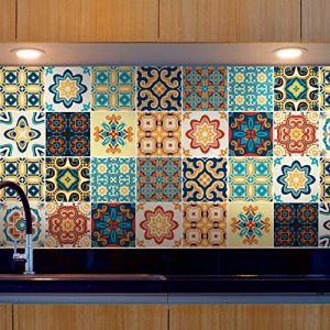 AREDE 32 x Feuilles Mural Stickers Carrelage 2D Imperméables Carreau de Ciment Adhesif, Autocollants Carreaux Dosseret pour Cuisine, Salle de Bain la Décoration à la Maison / 15 x 15 cm / T1001 (AREDE HOME DECOR, neuf)