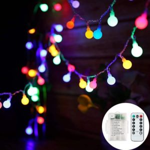 Qillnyy Guirlande lumineuse &agrave; piles 7M 60 LED Boule avec 8 modes d'&eacute;clairage r&eacute;glables, &eacute;tanche pour int&eacute;rieur, ext&eacute;rieur, No&euml;l (multicolore) (JAZZ NUMMBEER LIMITED, neuf)