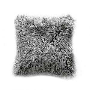 Teppich W&ouml;lkchen Housse de Coussin Fourrure, Coussin avec Rembourrage Lavable - Oreiller Fausse Fourrure, Coussin Doux, Coussin Peluche, Coussin Canap&eacute;, Coussins D&eacute;coratifs - Gris Fonc&eacute; - 43x43cm (ADAMOA GmbH, neuf)