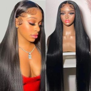 13x4 Straight Lace Front Perruque Femme Naturelle Brésilien Perruque Femme Cheveux Naturels Humain Human Hair Wigs Perruque Naturelle Cheveux Humain Couleur Noir Naturel 18 Pouces (fulgent sun hair store, neuf)