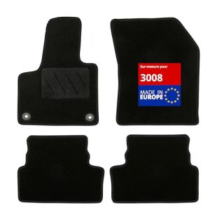 DBS - Tapis de Voiture sur Mesure - Adapt&eacute; &agrave; Votre Peugeot 3008 (10/2016-11/2020) - Antid&eacute;rapant : Clips de Fixations et Scratch - Tapis de Sol 4 pi&egrave;ces - Moquette - Noir (Housses Auto DBS, neuf)