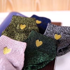 MIWNXM 6 Pair Chaussettes à Paillettes d'amour de Broderie Femmes à la Mode en Argent d'or Soie Brillant Chaussette colorée (Z-Ling, neuf)