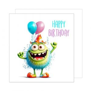 Edition Seidel Carte d'anniversaire carr&eacute;e de qualit&eacute; sup&eacute;rieure avec enveloppe. Carte de v&oelig;ux Happy Birthday pour femme homme gar&ccedil;on fille enfant ami motif monstre humoristique (GQ192 SW024) (Seidel Verlag GmbH, neuf)