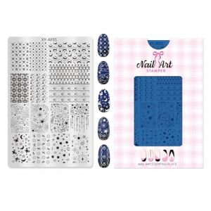 Outil de tampon pour ongles avec plusieurs motifs Grille g&eacute;om&eacute;trique et motif de fleur de lune - Plaque de tampon en acier pour manucure f&ecirc;te manucure accessoires de tampon (LINLINOK, neuf)