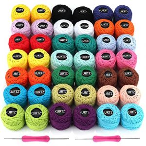Kurtzy Hilo Crochet Colorido (42 Bolas) – 2 Agujas de Ganchillo (1 mm y 2 mm) Cada Madeja de Hilo de Algodón Pesa 5 g – Total de 1512 m de Hilo de Ganchillo de Colores - Kit Crochet Surtido (Tinyyo Europe, neuf)