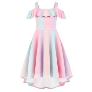 Arshiner Robe pour Filles Robes D'été Arc-en-Ciel Robes à épaules Dénudées Robes de Fête Robes de Soirée Robe EE Soirée Trapèze 11-12 Ans (Arshiner Store, neuf)