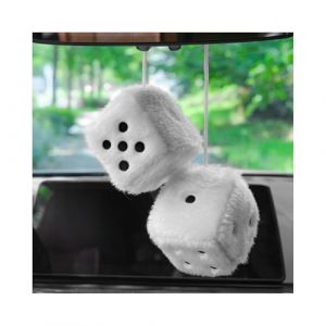 JNNJ Cube De Dés De Peluche Suspendu, Dés en Peluche avec Pois à Suspendre Au Rétroviseur Effet Rétro, Cube en Peluche Voiture Fuzzy Dice pour Voiture Intérieur, Surface De Réfrigérateur(Blanc) (KJHmaoyi, neuf)