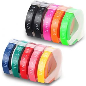 UniPlus Lot de 10 Rubans D'&eacute;tiquettes Compatibles pour Rubans de Dymo Gaufrage Omega S0717930 S0717900 9 mm x 3 m Ruban D'&eacute;tiquettes 3D Autocollant pour Dymo Omega Junior Motex E-101 E-303 &eacute;tiqueteuse (UniPlus, neuf)