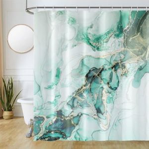 Uiiooazy Rideau Douche Anti Moisissure, Rideau de Douche 180x200cm Turquoise Or Effet Marbre Vert Rideaux de Baignoire Tissu Lavable Imperméable Polyester Rideaux Salle de Bain avec 12 Crochets (dongguibinjingpinxiaodianpu, neuf)