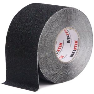 WELSTIK Ruban adh&eacute;sif antid&eacute;rapant avec autocollant, 100 mm x 20 m - Bande adh&eacute;sive antid&eacute;rapante pour escaliers et marches - Adh&eacute;sif &agrave; haute traction pour int&eacute;rieur et ext&eacute;rieur - Imperm&eacute;able - Noir (WelstikTape, neuf)