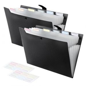 FRETONBA Trieur A4 7 Compartiments, 2 Pi&egrave;ces Classeur Conception de l'&eacute;tiquette, Porte vue Bouton Rabattable Pour Prot&eacute;ger les Documents, Porte Document Plastique, Rangement Papier Administratif, Noir (FRETONBA, neuf)