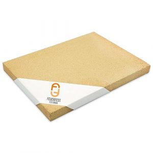 Plaque r&eacute;fractaire, briques r&eacute;fractaires comme rev&ecirc;tement de po&ecirc;les et chemin&eacute;es, r&eacute;sistant &agrave; la chaleur jusqu'&agrave; 1400 &deg;C, chamotte pour une accumulation efficace de la chaleur [400x300x50 mm] (Feuerfest 123, neuf)