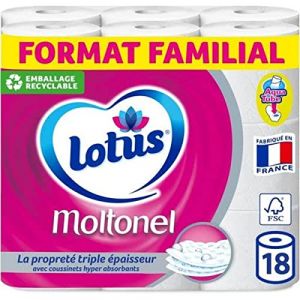 Lotus Moltonel Papier Toilette 3 Épaisseurs Blanc avec coussinets absorbants, 18 Rouleaux (Maxi&Mini, neuf)