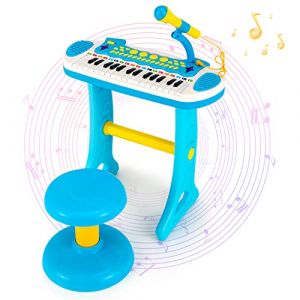 GOPLUS Clavier de Piano à 31 Touches pour Enfant, Jouet Piano Électronique avec Tabouret et Microphone, 22 Démos, pour Garçons et Filles 3+ Ans et Plus (Bleu) (Augenstern24, neuf)