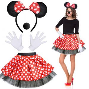 LGZIN Deguisement Mouse Femme, Costume de Mouse pour Femme, Mouse Tutu Rouge, Bandeau Mouse, Gants Blancs, Nez Noir, Costume Mouse Cosplay pour Halloween Carnaval Anniversaire (JHA-EU, neuf)