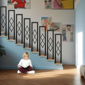 Rampe D'Escalier Moderne en U, Garde Corps Ext&eacute;Rieur Double Usage Int&eacute;Rieur Et, Antid&eacute;Rapante S&eacute;Curit&eacute; Balustrade, Barri&egrave;Re M&eacute;Tal pour Balcon/Couloir/Villa (Noir, 85x20cm) (FCYJFRSM, neuf)