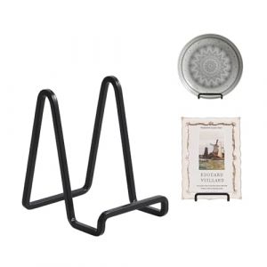 Chevalet Support Presentoir Porte Assiette - 4.5 Pouces Metal Support Assiette Decorative - Support Cadre Photo de Table - Présentoir de Fer pour Plaque | Livre Cuisine | Carte Postale | Art - Noir (DIDUDIDU, neuf)