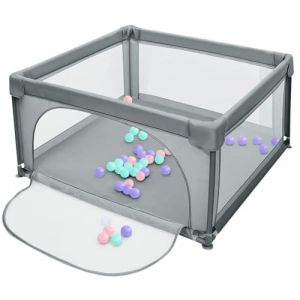 XUANYU Parc Bébé avec Tapis et Porte Zippée Parc Bebe Modulable Grand Parc Enfant Pliable Parc de Jeux Bébé pour la Maison (Gris-L120 x l120 x H66 cm, avec Boules) (XUASHW, neuf)